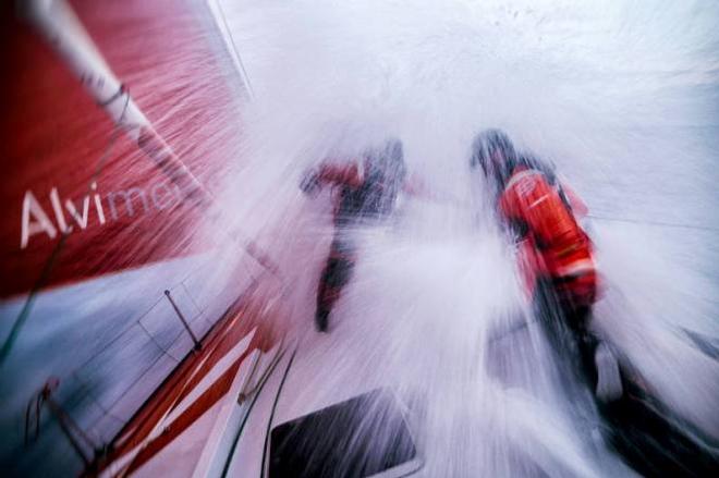 Onboard Team Alvimedica - Action on the foredeck gets considerably colder south of latitude 45 south, especially in wet conditions - Leg five to Itajai -  Volvo Ocean Race 2015 ©  Amory Ross / Team Alvimedica